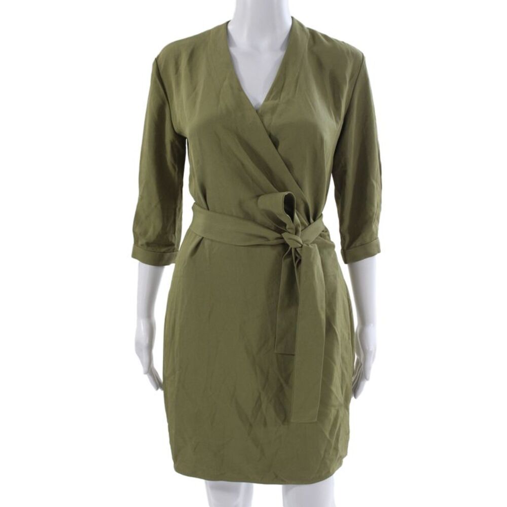 Everlane | Dresses | Everlane Womens Wrap Dress Green Vneck 34 Sleeve Tie Waist Size 0